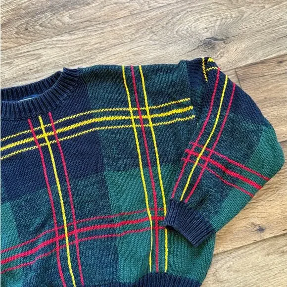 Vintage 90s Cropped Plaid Tartan Knit Sweater - Picture 3 of 4